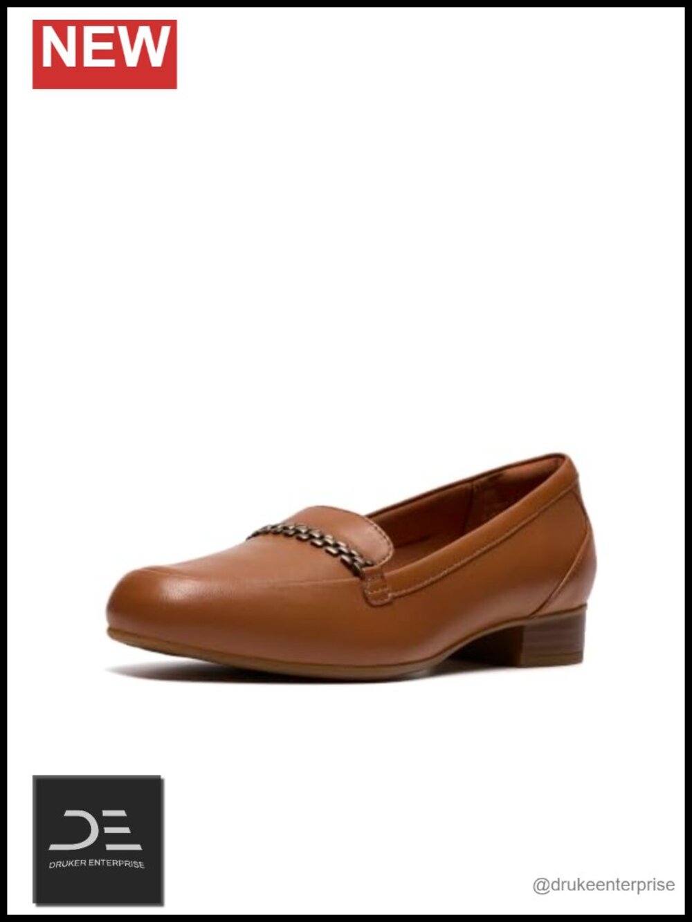 Women's Leather Loafers with Metal Chain Trim - Comfortable Slip-Ons